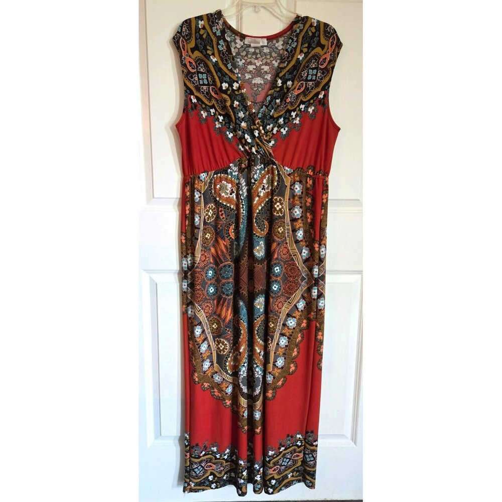 Moa Moa Women 2x plus size floor length dress orange/brown